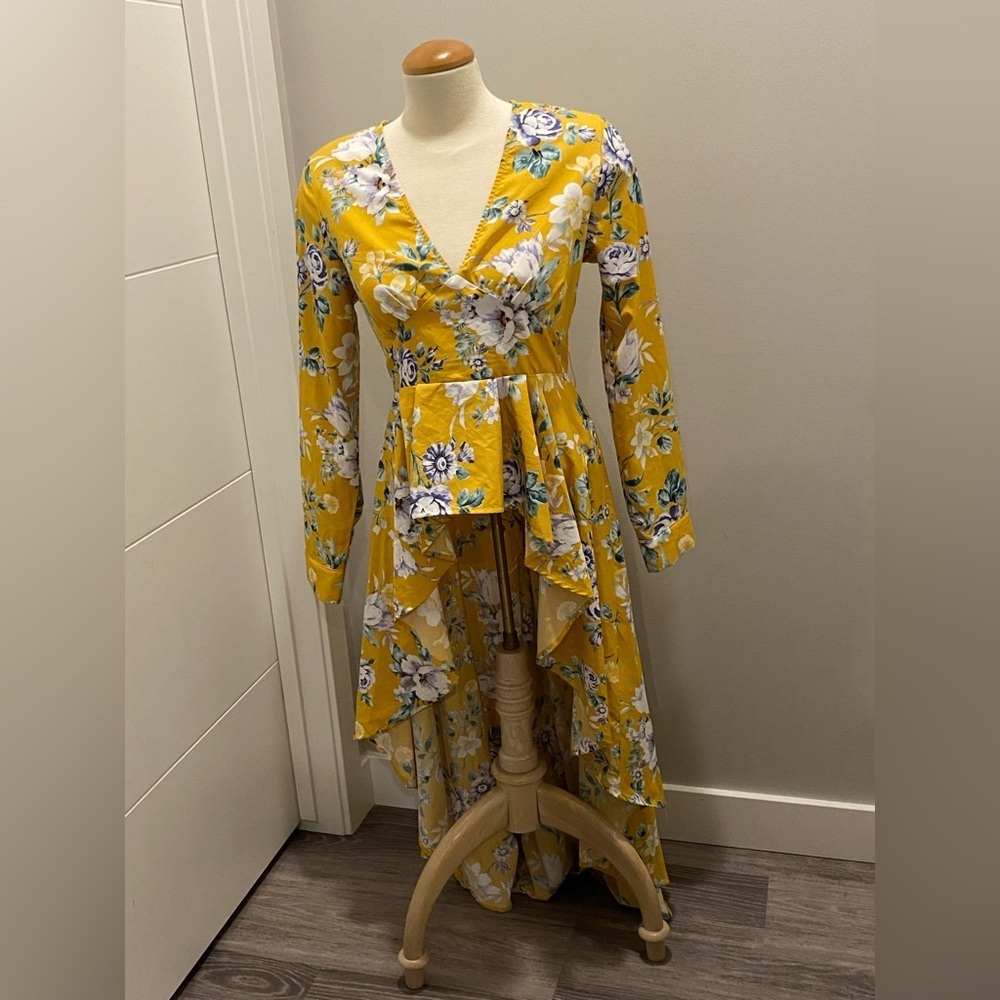 Beautiful high low SHEIN yellow floral blouse shirt
